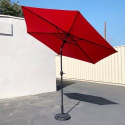$70 (New) Patio set (10ft umbrella and base stand) tilt crank, outdoor garden market, beige or red color