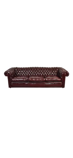 Vintage Faux Leather Chesterfield Style Burgundy Sofa, 25"h x 95"w x 35"d