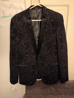 Black Floral Jacquard Tuxedo Blazer