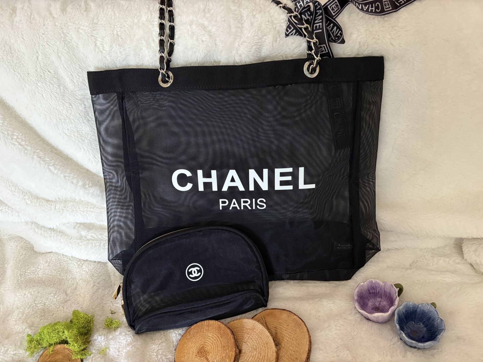 Authentic Chanel Mesh Tote & Beauty Pouch (GWP)