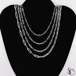 925 Sterling Silver Paperclip Chain Necklace Bracelet 7 - 26 Inches
