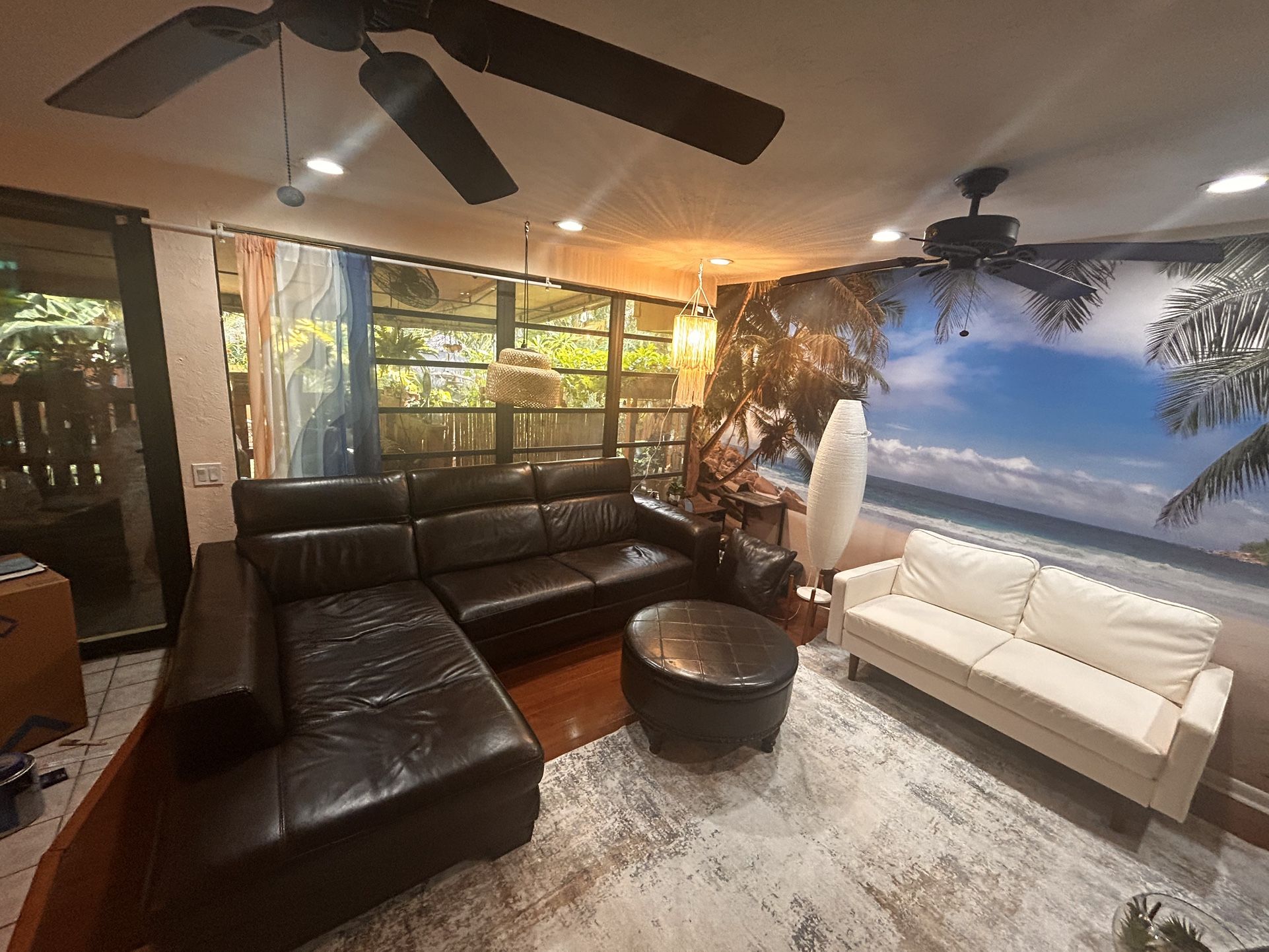 Espresso leather Sectional Sofa and Ottoman