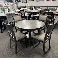 5PC Gray Round Dining Table Set 