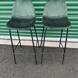 Modern Style Green Velvet Bar Stool Pair