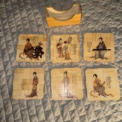 Geisha natural Bamboo Coasters 6 Pcs