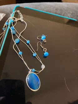 Blue Stone Pendant Necklace and Earring Set