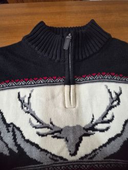Ralph Lauren Chaps Sweater Nordic Black Xxl Deer Quarter Zip Cotton