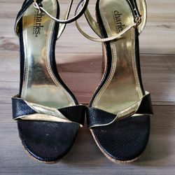 Charles David Black and Gold Cork Wedges 7