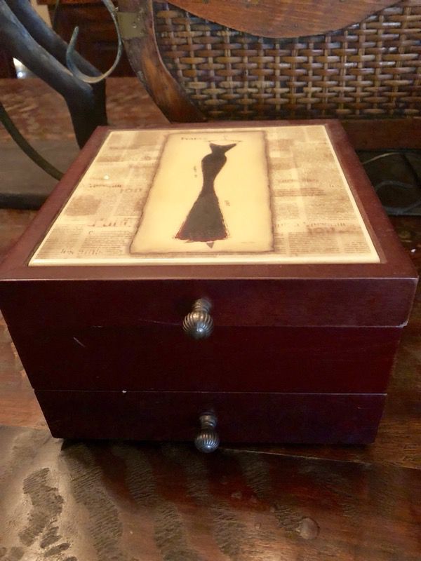 wood jewelry box by Emily Adams with an acrylic tile top
