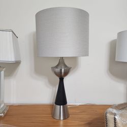 Modern Table Lamp - Brushed Nickel and Black Wood Base