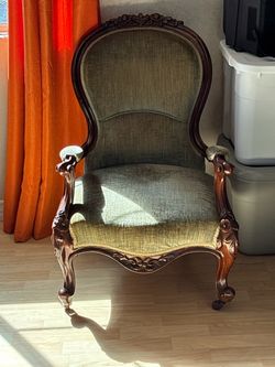 Antique Victorian Rococo Revival Velvet Armchair