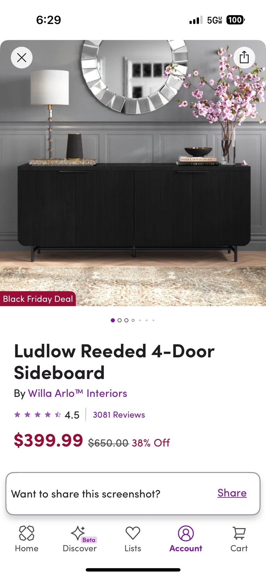 Wayfair - Ludlow Reeded 4-Door Sideboard, Console, Cabinet, Buffet Table