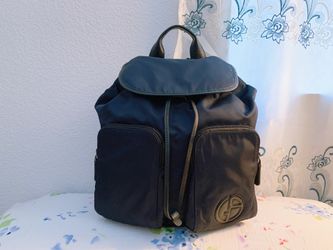 Very nice Authentic GIORGIO ARMANI Navy Blue Nylon Leather Trim Backpack