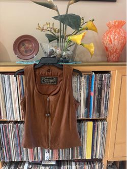 PRICE DROP: REM GARSON, lined, SEXY, COGNAC/CHESTNUT BROWN LEATHER Tank/Vest, M