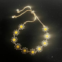 Gold Laminated Bracelet with Black Flowers