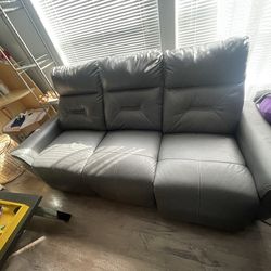 Grey leather couches/king size bed frame with mattress