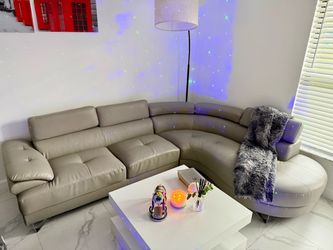 Grey Leather Corner Sectional Sofa