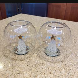 Pier 1 Tree Glass Candle Holders Christmas Holidays NEW