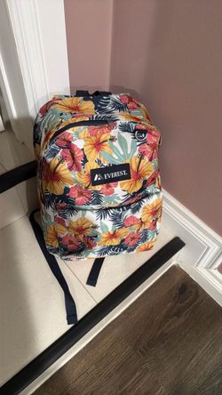Everest 16.5" Classic Backpack featuring a vibrant "Tropical" hibiscus floral print, $10