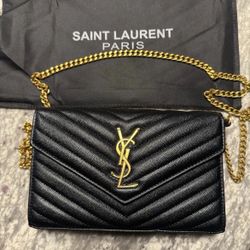 YSL envelope shoulder bag black gold