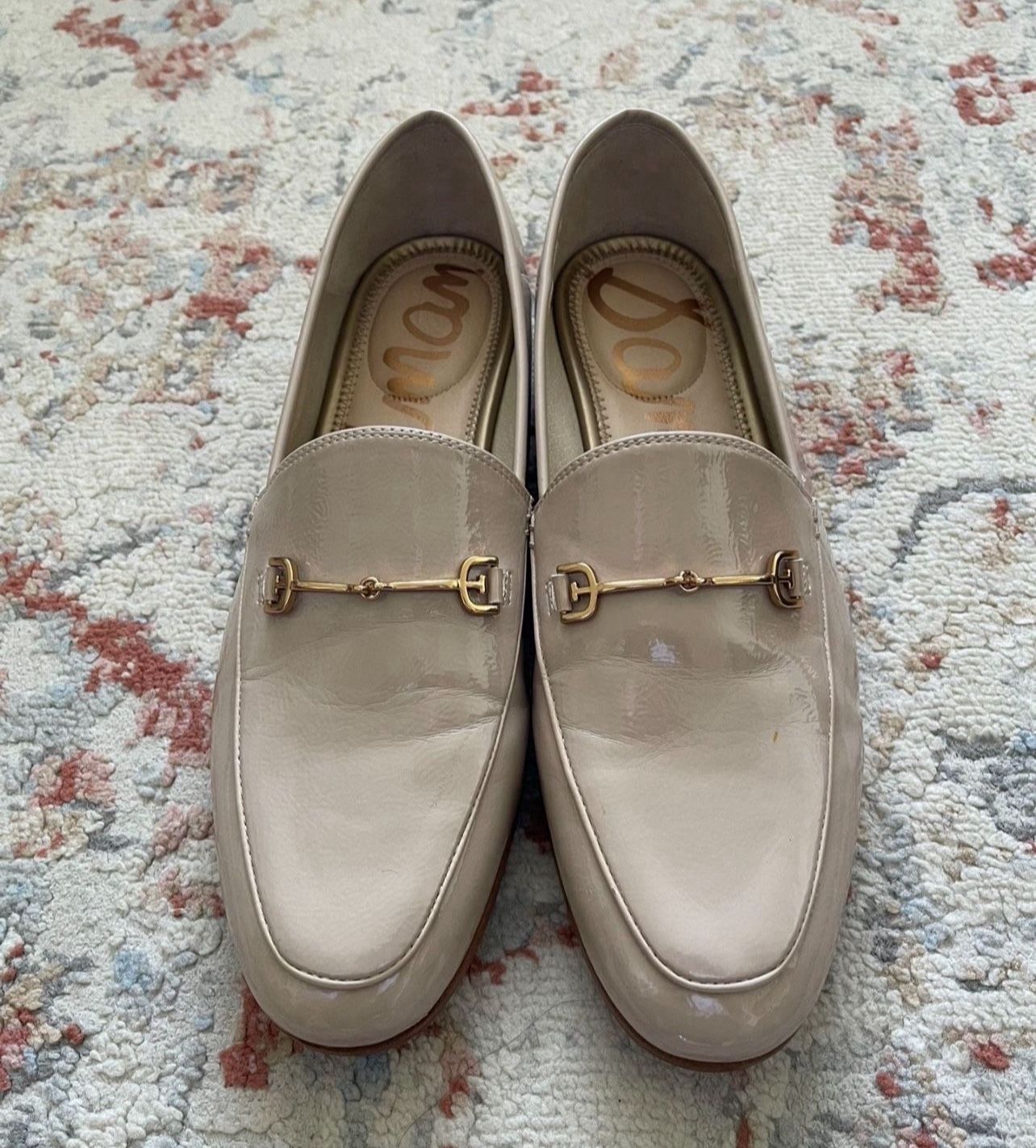 Sam Edelman Loraine Chai Latte Almond Toe Slip On Stacked Heel Fashion Loafers Size 9.5