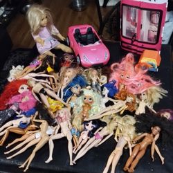 Multiple Matel Barbie Dolls, Hundreds Of Clothing Pieces , Multiple Pieces Of Barbie Doll  House, A Barbie Corvette , And An American Doll