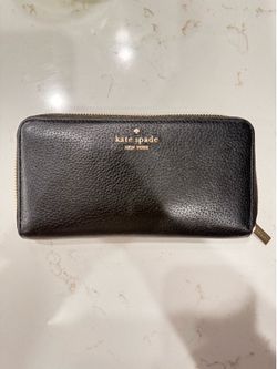 kate spade new york Black Pebble Leather Zip Wallet