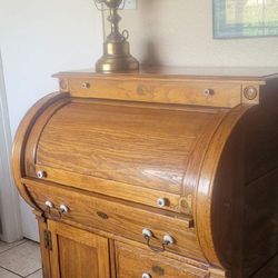 Solid Oak Roll-Top Desk