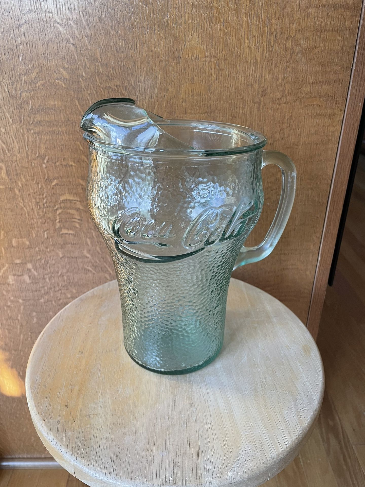 Vintage Coke Coca-Cola Green Pebble Glass Pitcher / Ice Lip  64oz 9” Tall