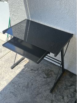 Black Glass Computer Desk with Keyboard Tray