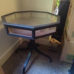 Antique Wood And Glass Curio Display Table
