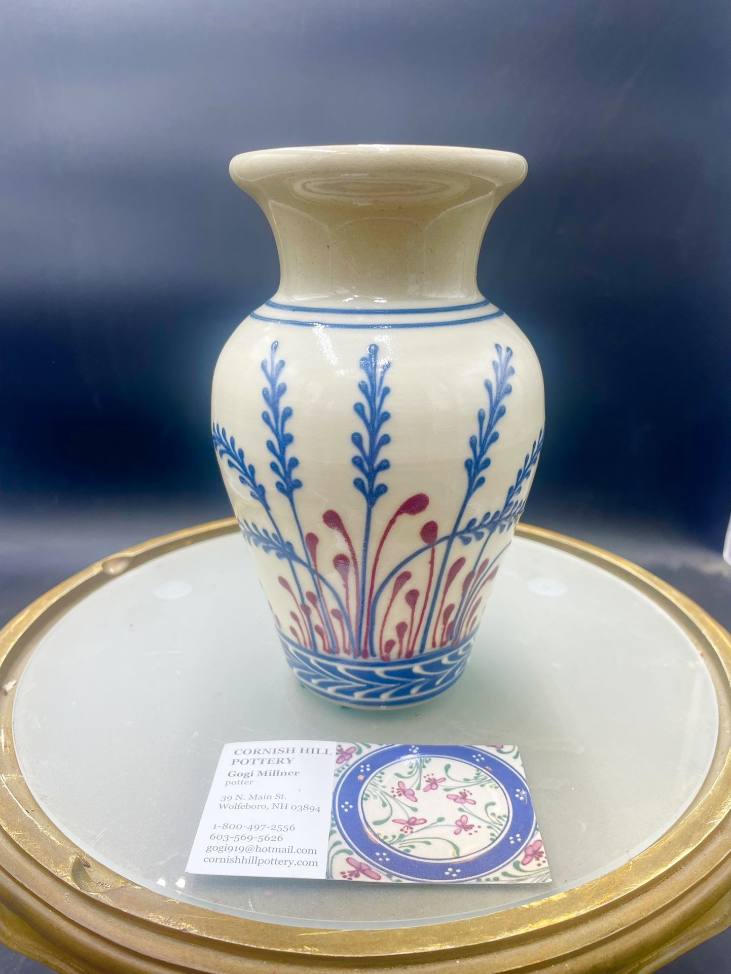 Vintage Cornish Hill Pottery 6.5” Artist Signed Vase Gogi Millner 