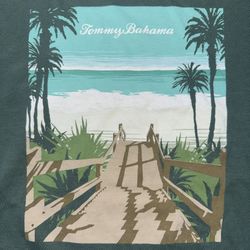 TOMMY BAHAMA MENS LARGE GREEN GRAPHIC TEE MARLIN LOGO BEACH BACK PRINT