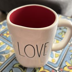 Rae Dunn Valentines Love With Red Inside mug