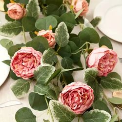 Pink Peony and Eucalyptus flower Garland 