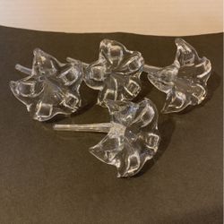 Set Of 4 Vintage Art Glass Lily Epergne Clear Trumpet Flower Stem 5" Hand Blown Christmas home decor A1