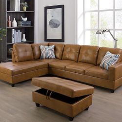  Carmel Leather Sectional Couch And Ottoman 