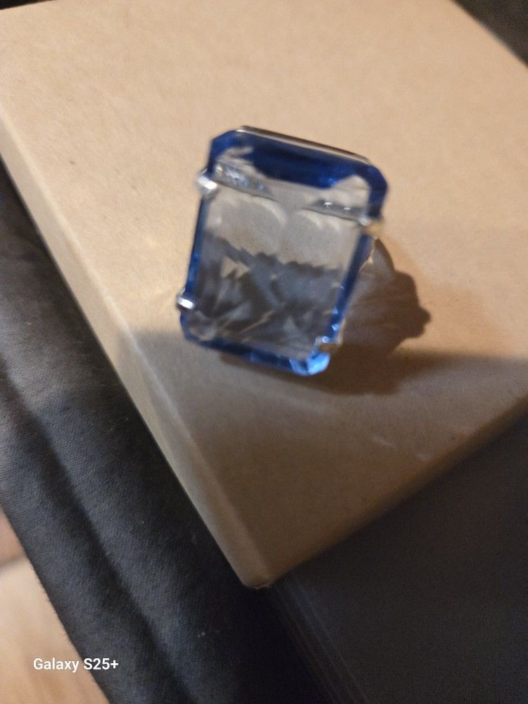 sterling silver ring with blue glass