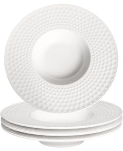 Soup Bowls Soup Plate Porcelain Pasta Bowl Set of 4 Shallow Bowl Plates, 5.3 oz Rimmed Bowls with Rim, Microwave ovens and refrigerators safe 9 Inch