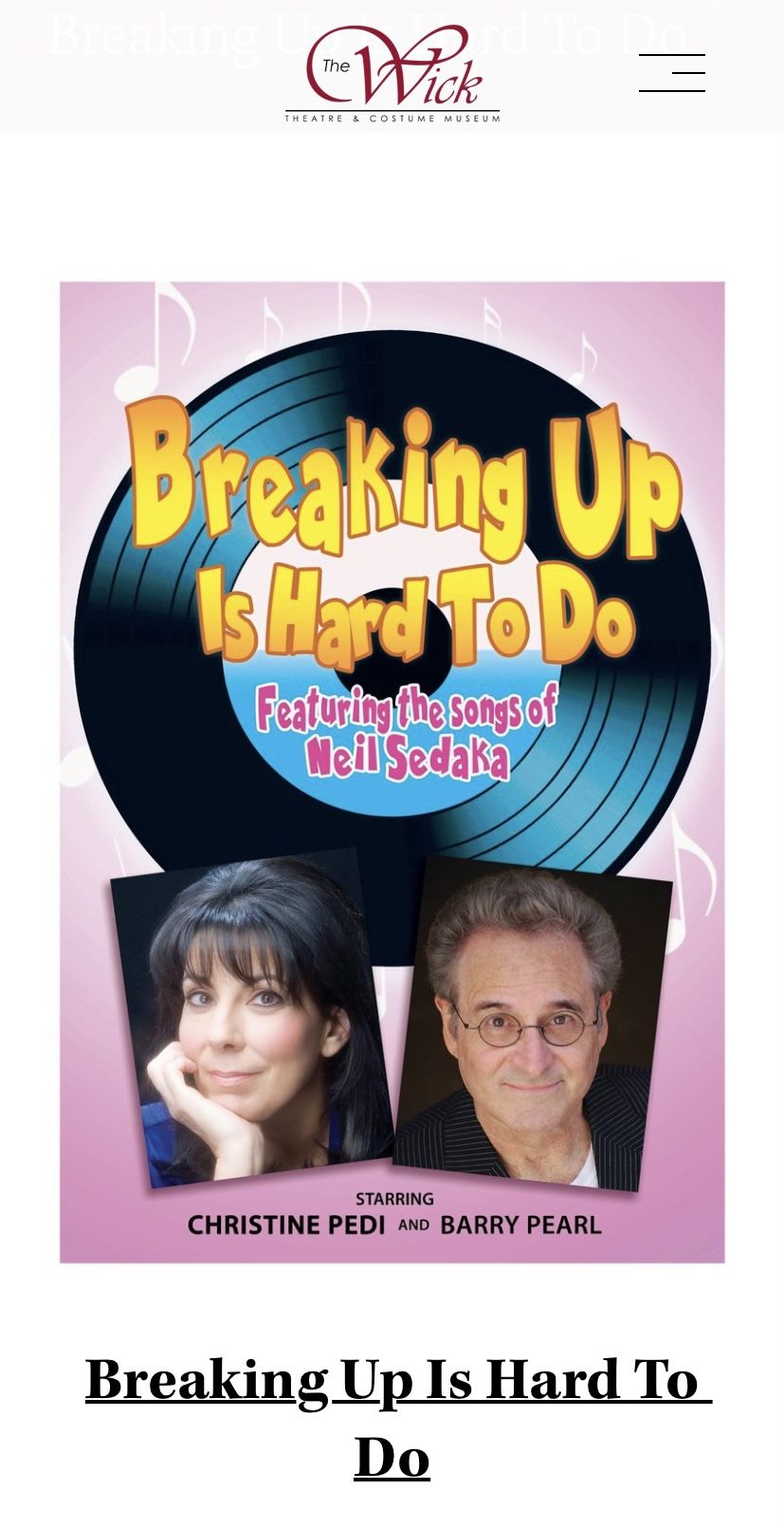 Selling 2 tickets for the show “Breaking Up is Hard To Do” at the Wick Theater (Boca Raton) this Sunday @ 2pm. Message me for details!