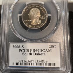 2006 S Graded South Dakota State Quarter Graded At PR69 With A Deep Cameo 9-4 Thumbnail
