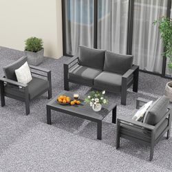 Modern Shade 7 Seats Patio Furniture Set with Coffee Table, Full Aluminum Outdoor Seating Set with Water-Resistant Cushions, Modern Conversation Sets 