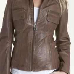 NWT Bod Christensen Dark Brown Moto Leather Jacket Size M