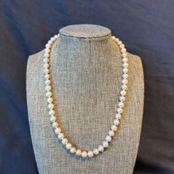 Hand Knotted Pearl Necklace With Sterling Silver Clasp New 8-8.5mm