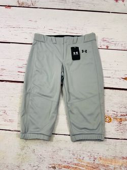 NEW Under Armour Girls Utility Softball Sports Pants Gray Youth Cropped Sz Lg Does have some marks from from handling please check pictures for con