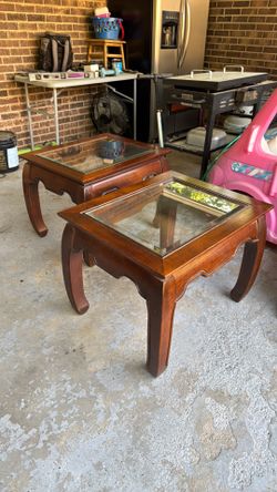 Wooden glass top end tables