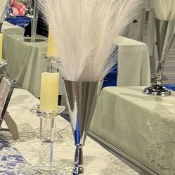 Trumpet Vases with White Pampas