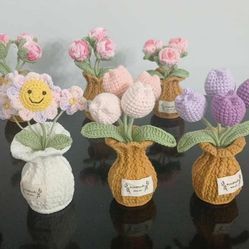 Crochet Flowers In Pot