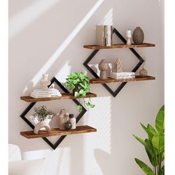 2-Tier Floating Shelves, Set of 2 - Brown & Black