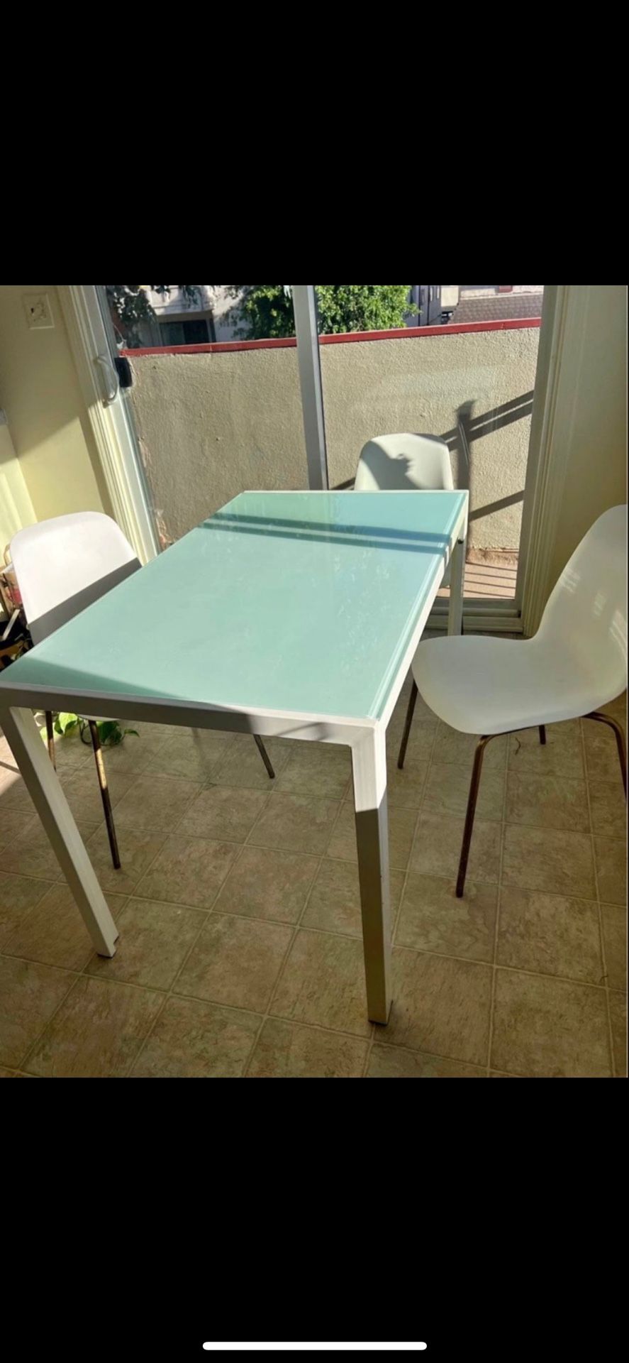 Glass Metal Framed Table With 3 Chairs